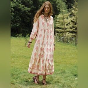 SHEIN Cream and Red Long Sleeve Maxi Dress